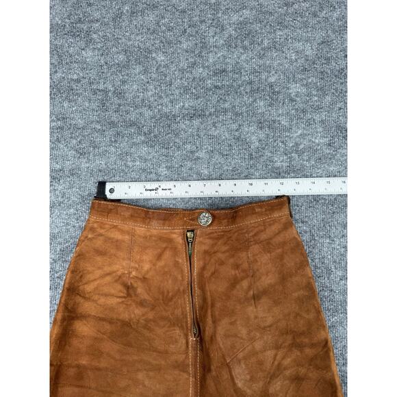 Vintage Brown Suede Leather Mini Skirt LaceUp Back Zipper Front Green Lining 70s - Picture 5 of 14